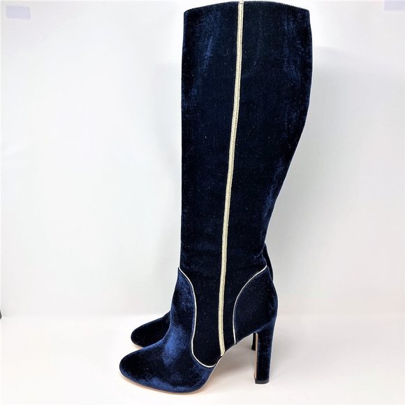 NEW (NWOT) Boden Icons Blue Velvet Round Toe Knee High Heel Boots - Size 8.5 - Picture 2 of 13